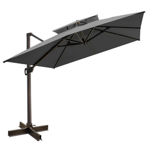 HomeRoots Outdoor Umbrellas 10ft Dark Gray Tilted Cantilever Patio Umbrella With Stand