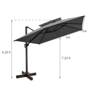 HomeRoots Outdoor Umbrellas 10ft Dark Gray Tilted Cantilever Patio Umbrella With Stand