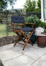 Load image into Gallery viewer, HomeRoots Outdoor Chairs 23&quot; Navy Blue and Brown Solid Wood Indoor Outdoor Director Chair