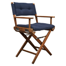 Load image into Gallery viewer, HomeRoots Outdoor Chairs 23&quot; Navy Blue and Brown Solid Wood Indoor Outdoor Director Chair