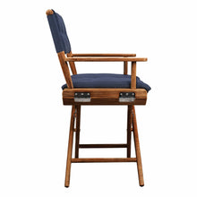 Load image into Gallery viewer, HomeRoots Outdoor Chairs 23&quot; Navy Blue and Brown Solid Wood Indoor Outdoor Director Chair