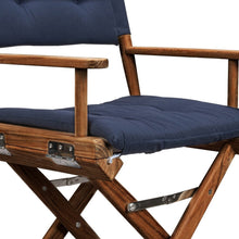 Load image into Gallery viewer, HomeRoots Outdoor Chairs 23&quot; Navy Blue and Brown Solid Wood Indoor Outdoor Director Chair