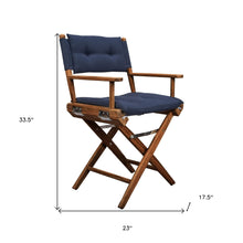 Load image into Gallery viewer, HomeRoots Outdoor Chairs 23&quot; Navy Blue and Brown Solid Wood Indoor Outdoor Director Chair