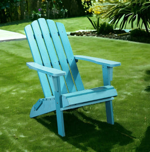 HomeRoots Outdoor Chairs 29" Blue Heavy Duty Plastic Indoor Outdoor Adirondack Chair