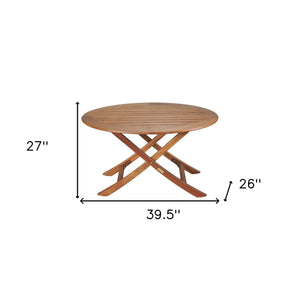 HomeRoots Outdoor Furniture 40" Brown Oval Solid Wood Folding Outdoor Side Table