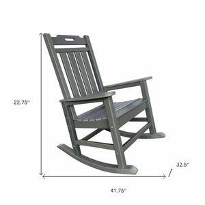 HomeRoots Outdoor Chairs 42" Gray Heavy Duty Plastic Indoor Outdoor Rocking Chair