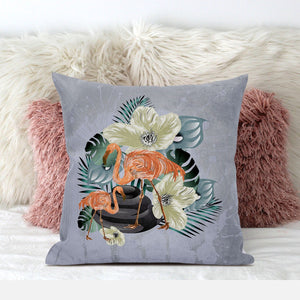 HomeRoots Outdoor Pillows Green & Orange Flamingo Outdoor Throw Pillow Essential