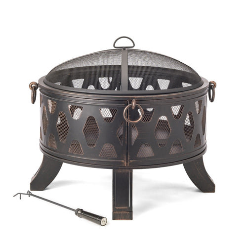 HomeRoots Outdoor Fireplaces and Firepits Rustic Brushed Black and Bronze Steel Wood Burning Fire Pit