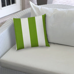 HomeRoots Outdoor Pillows Striped Green & Ivory Outdoor Throw Pillow Essential