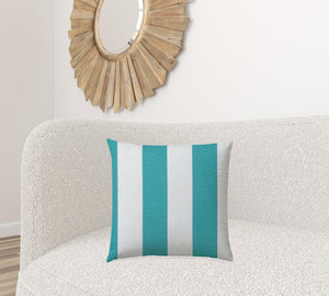 HomeRoots Outdoor Pillows Striped Turquoise Outdoor Throw Pillow Essential