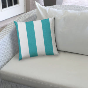 HomeRoots Outdoor Pillows Striped Turquoise Outdoor Throw Pillow Essential