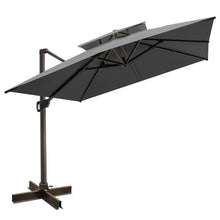 Load image into Gallery viewer, HomeRoots Outdoor Umbrellas 10&#39; Dark Gray Polyester Square Tilt Cantilever Patio Umbrella With Stand