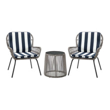 Load image into Gallery viewer, Great Gear Lounge Outdoor Furniture Gray Faux Rattan and Navy Stripe Outdoor Chair and Table Set