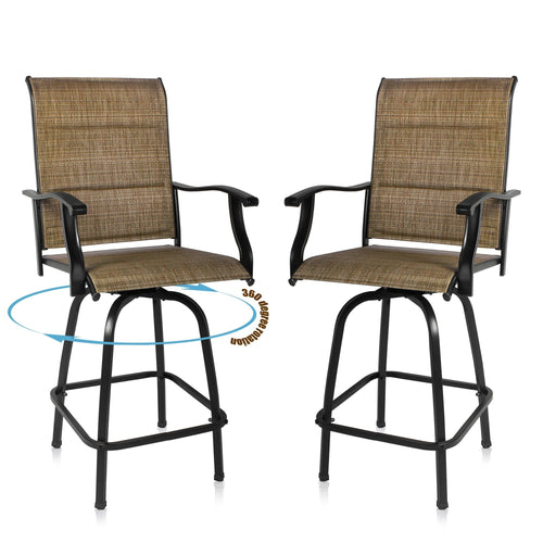 HomeRoots Outdoor Chairs Set of 2 Brown Swivel Indoor Outdoor Bar Stools