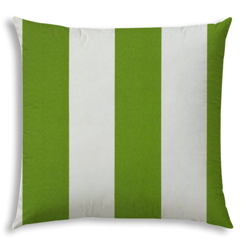 HomeRoots Outdoor Pillows Striped Green And Ivory Blown Seam Throw Pillow 20