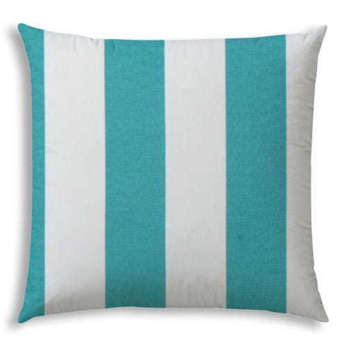 HomeRoots Outdoor Pillows Striped Turquoise And White Blown Seam Throw Pillow 20