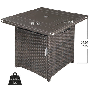 HomeRoots Fire Pits Accessories The Titan Faux Rattan Propane Fire Pit with Glass Bead Rocks